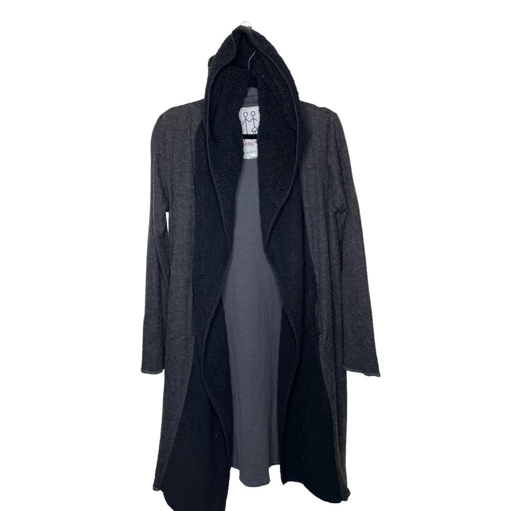 Pete & Greta Johnny Was Sherpa Hooded Lagenlook Cardigan Gray Black XS